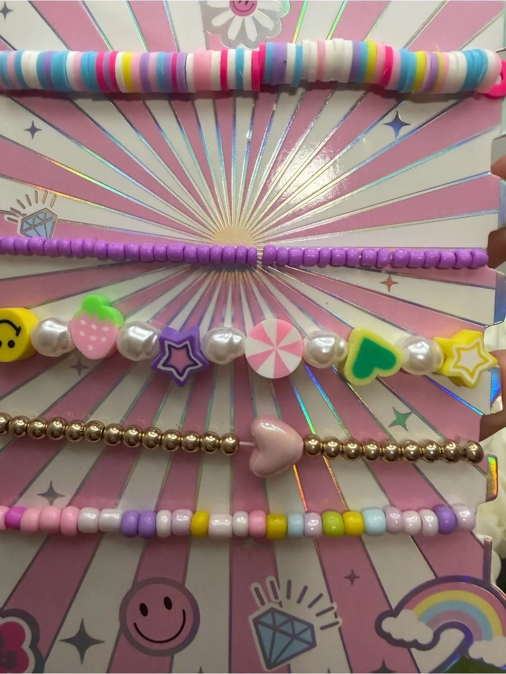 Kids Pastel Multi-String Beaded Bracelets - Pink & Purple